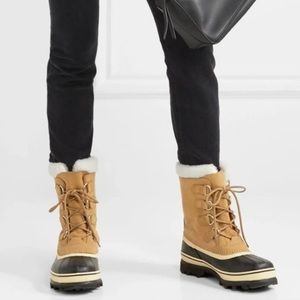 Sorel Caribou Pac Boots Tan Suede Leather/Black, size 7